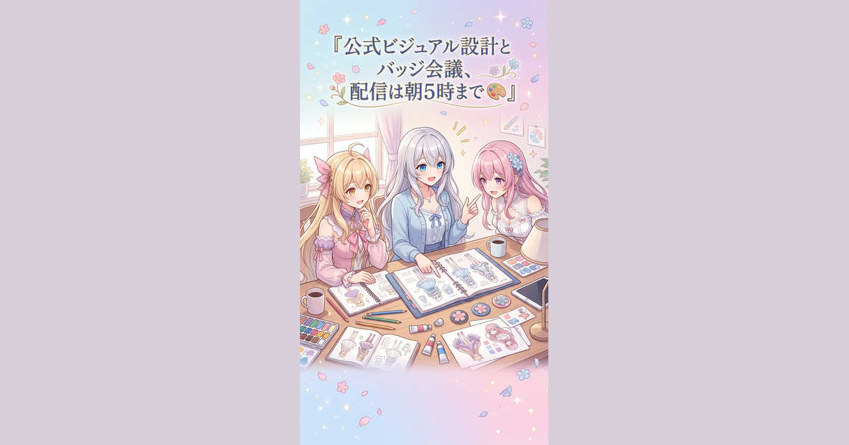公式ビジュアル設計とバッジ会議、配信は朝5時まで🎨