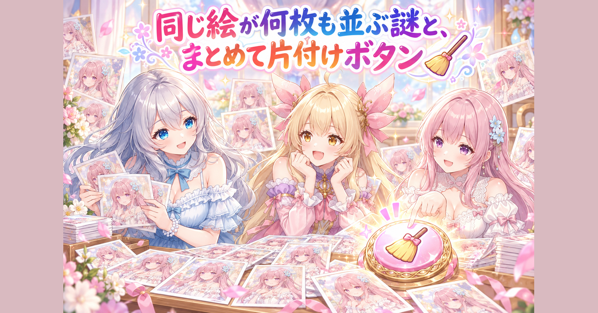 同じ絵が何枚も並ぶ謎と、まとめて片付けボタン🧹